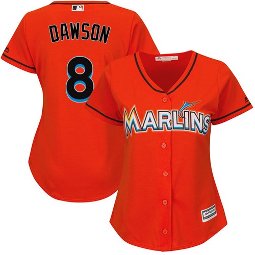 Marlins #8 Andre Dawson Orange Alternate Women's Stitched MLB Jersey